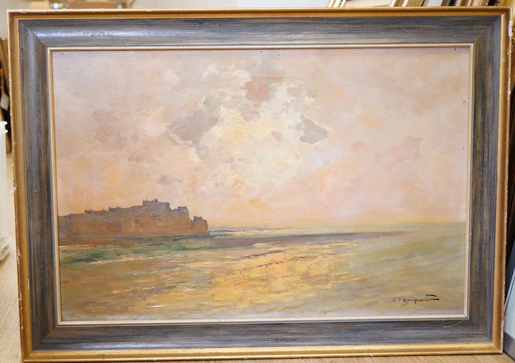20th century, Seascape, indistinctly signed F. P. Brampton ?, oil on canvas, 39 x 60cm